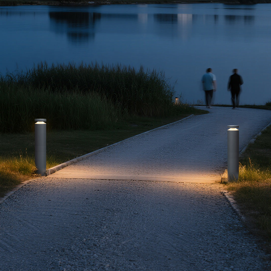 Modern Minimalist Outdoor Bollard Light — Sand-Gray Aluminum, 12W LED, 3000K, IP65, 23.6" Height