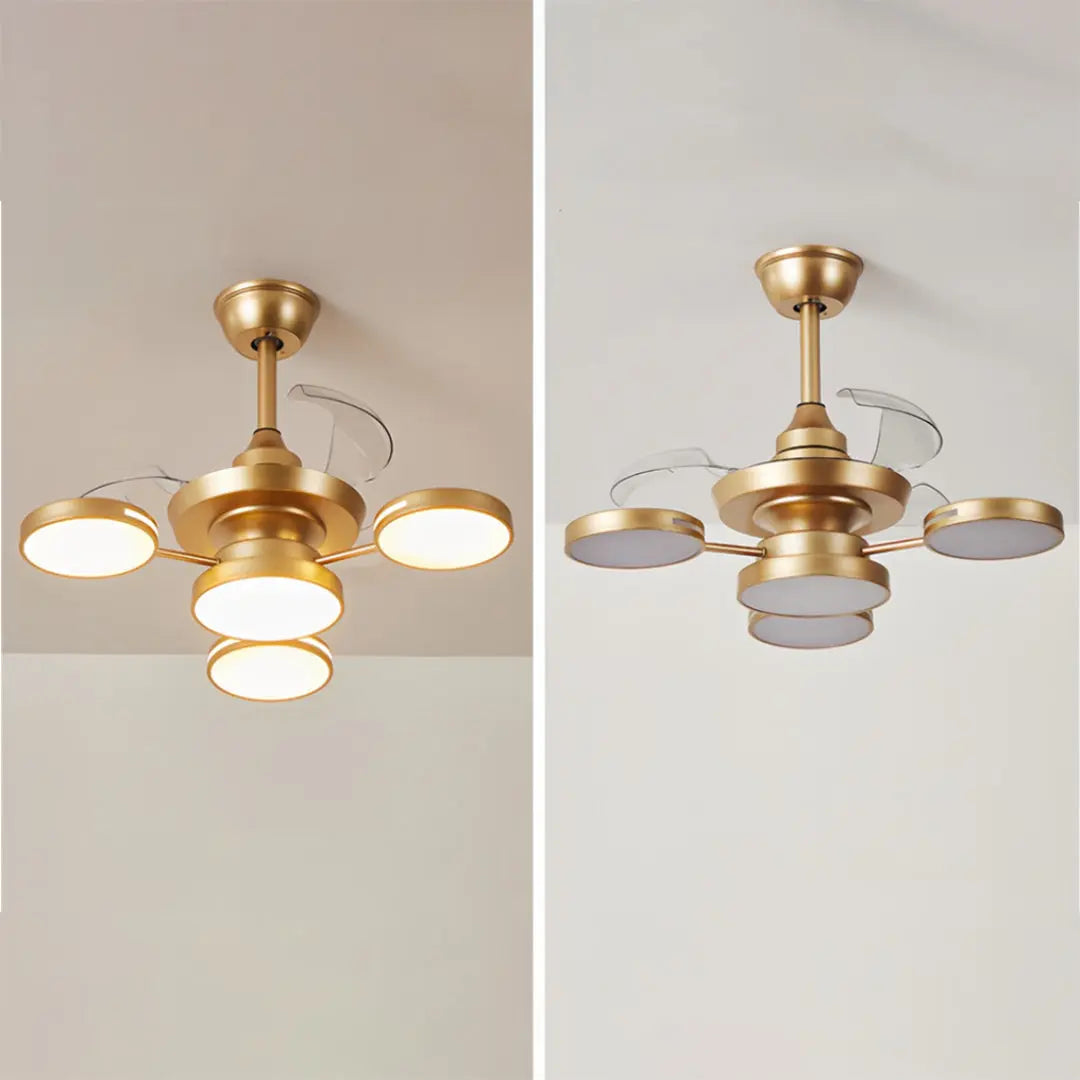 French Vintage Iron Art Ceiling Fan with Four Lights and 3 Blades Luxe