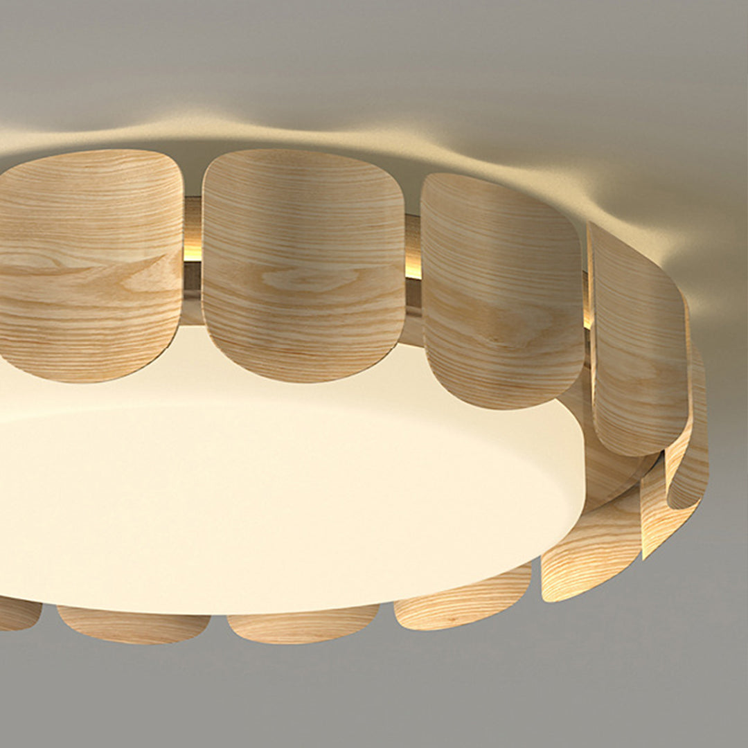 Full-Spectrum Eye-Care LED Flush Mount — Wood Grain & Iron, 39W, 3-Step Dimming (3000K/4000K/6000K), High-CRI 97, 19.69"