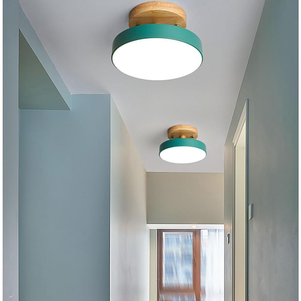 Round Minimalist Drum Flush-Mount — Metal and Wood, 14W LED Integrated, 7"