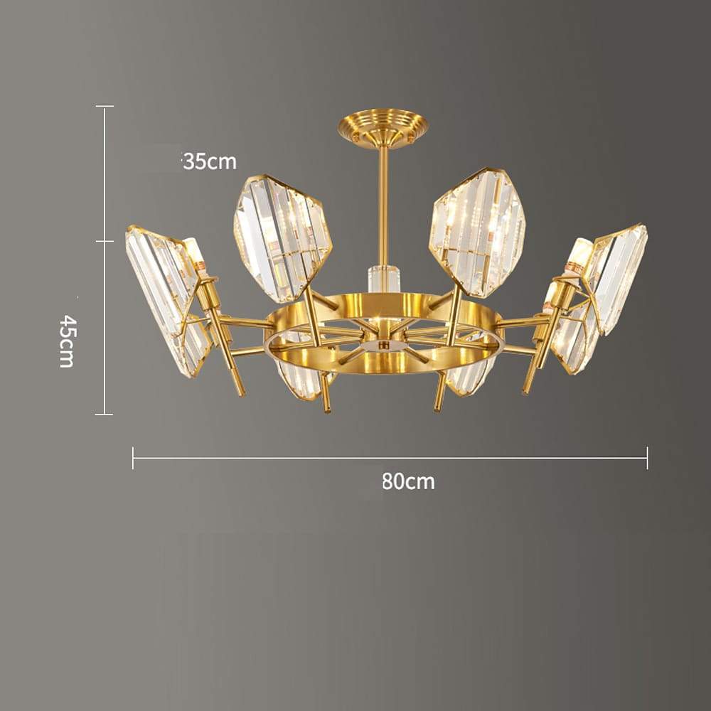 Brass Ring Frame Crystal Chandelier — Gold Electroplated, Metal Arc Branches, 5- to 12-Light