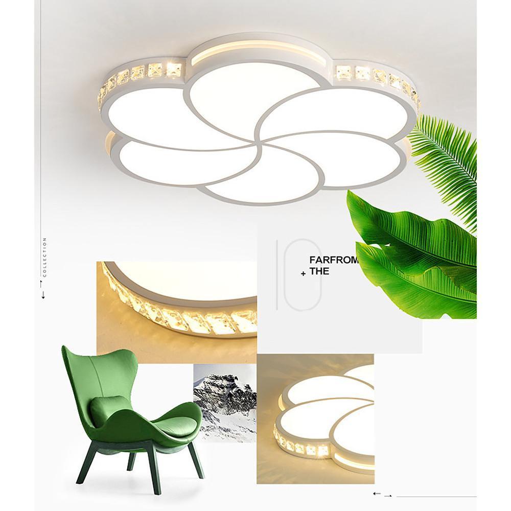 Flower Crystal LED Flush-Mount Ceiling Light — White Metal, 20" Diameter, Dimmable 3000K–6000K