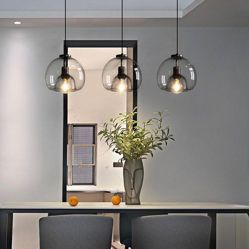 Smoked Round Mini Pendant — Metal and Glass, Vintage Industrial, 1-Light E26/E27, 9" Shade
