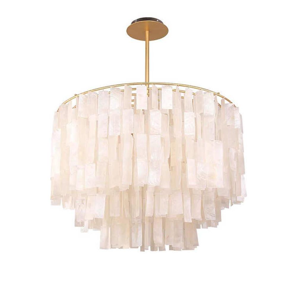 Shell-Shaped Capiz Chandelier — Metal, 4-Light LED, 19.7" Diameter, Gold or White