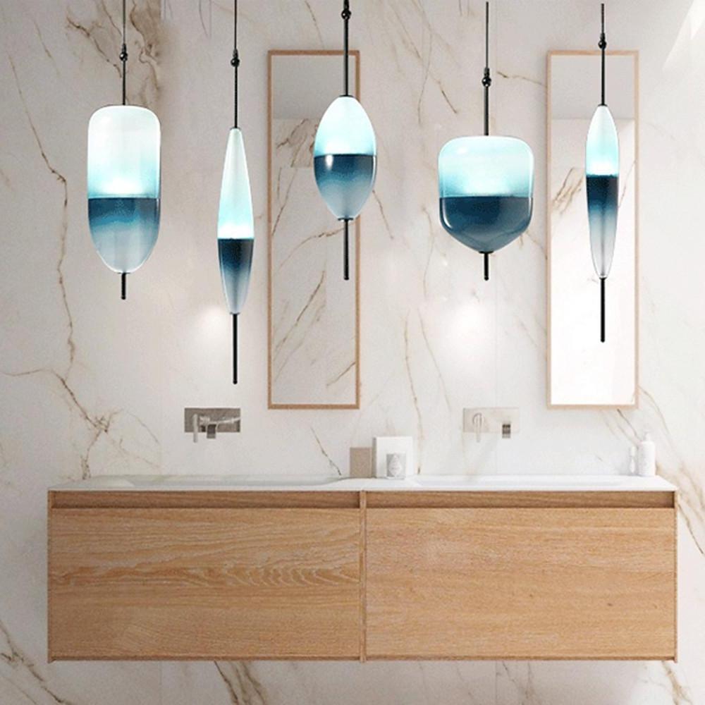 Gradient Blue Glass Mini Pendant — Modern Industrial, 1-Light, 4" Shade, 59" Adjustable Cord