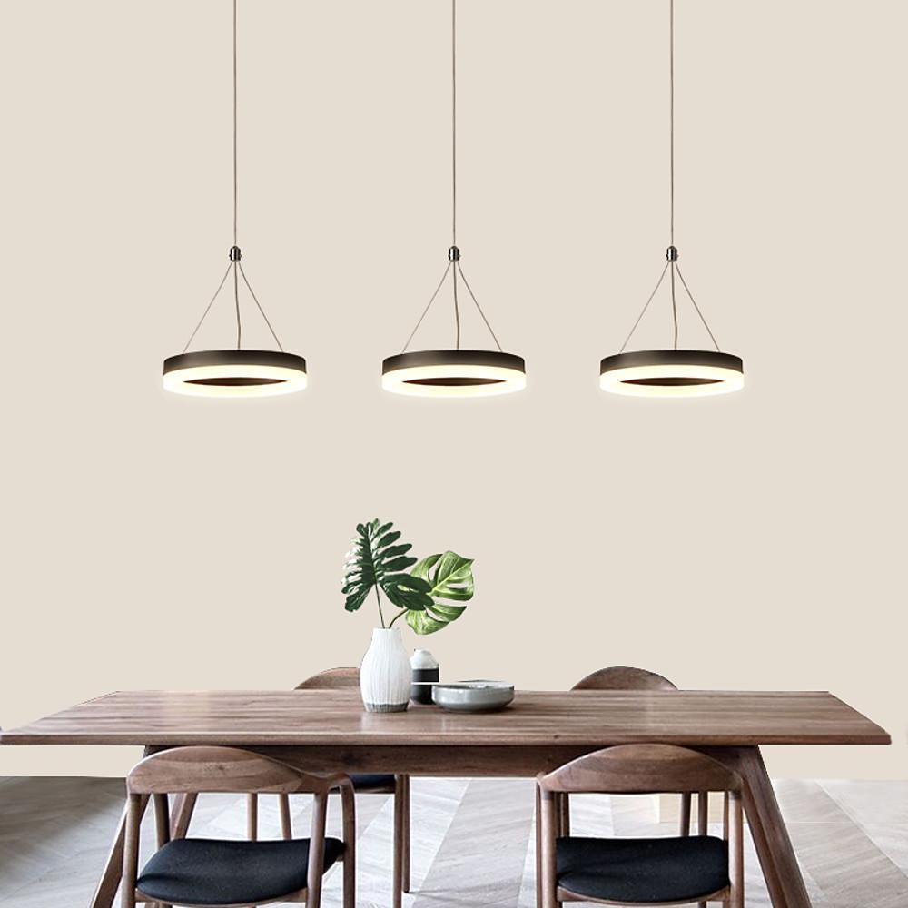 Modern 3-Light Adjustable Ring Pendant Chandelier — Aluminum & Acrylic, LED Dimmable, 24", Remote Control