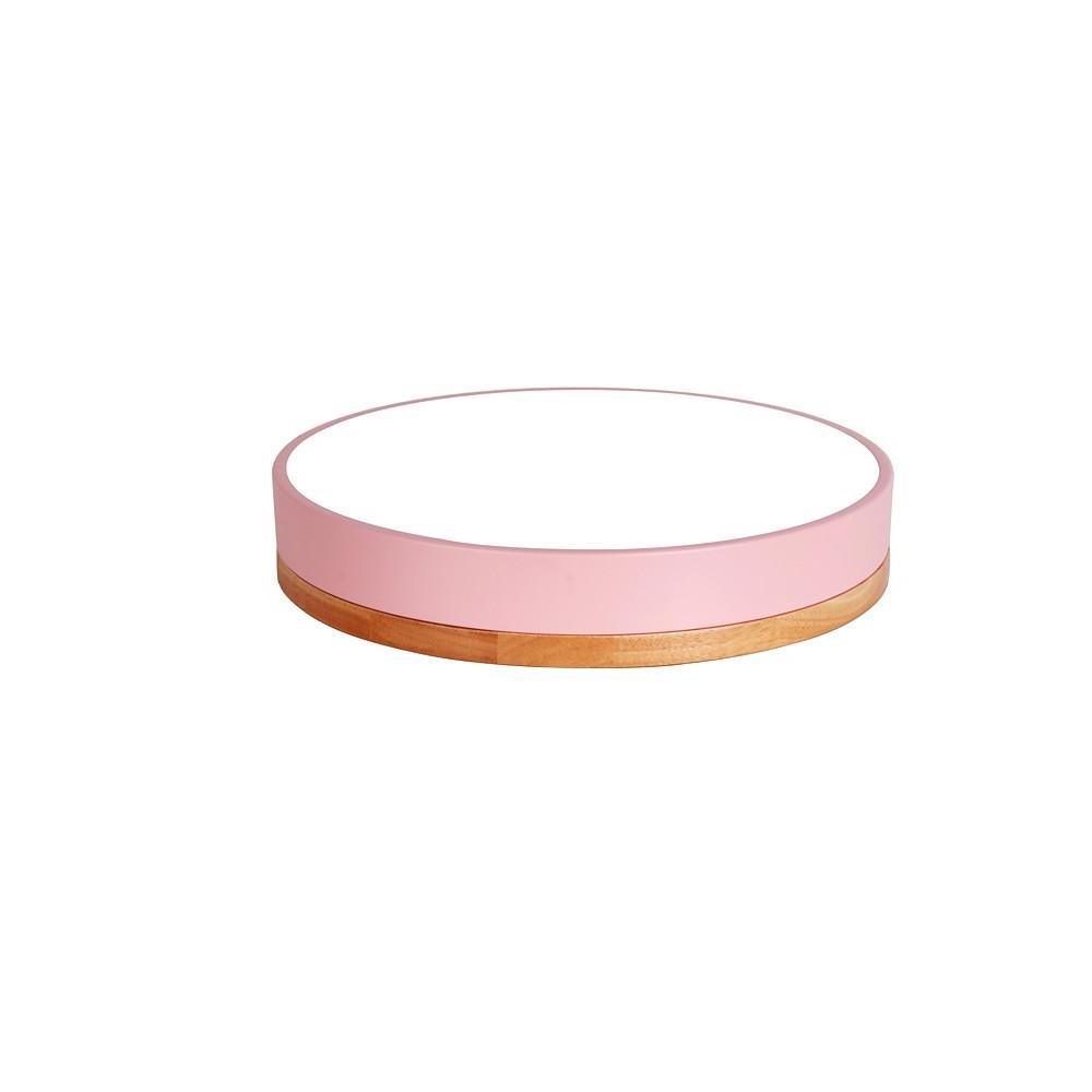 Circular Drum LED Flush-Mount Ceiling Light — Metal and Wood, 16", Three-Color Dimming, Remote Control