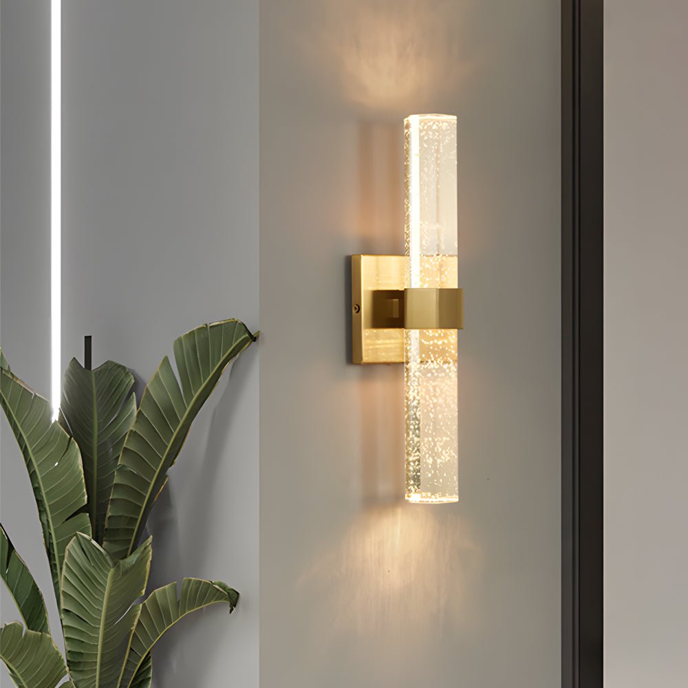 Modern Wall Lamp with Cylinder Bubbles Crystal Shade and Up/Down LED Lighting