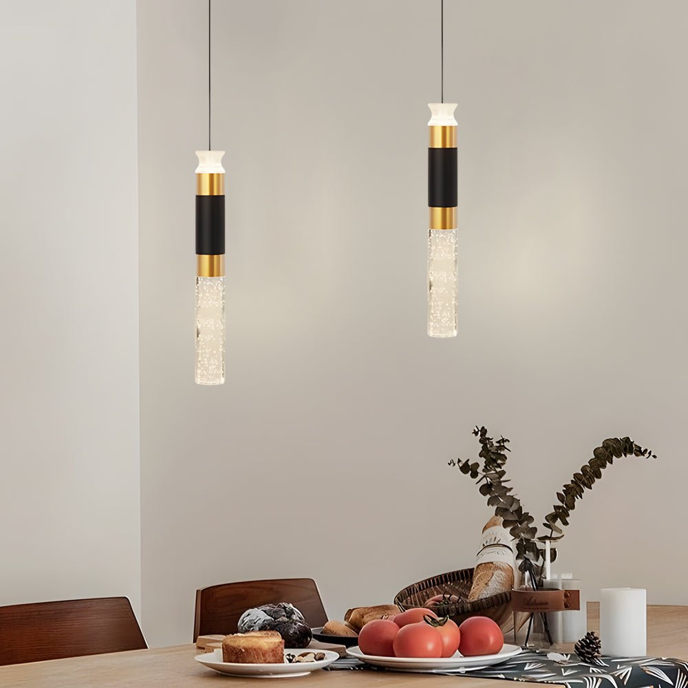 Modern Cylinder Mini Pendant — Black and Gold Aluminum, LED 10W, Three-Step Dimming (3000K/4500K/6000K)