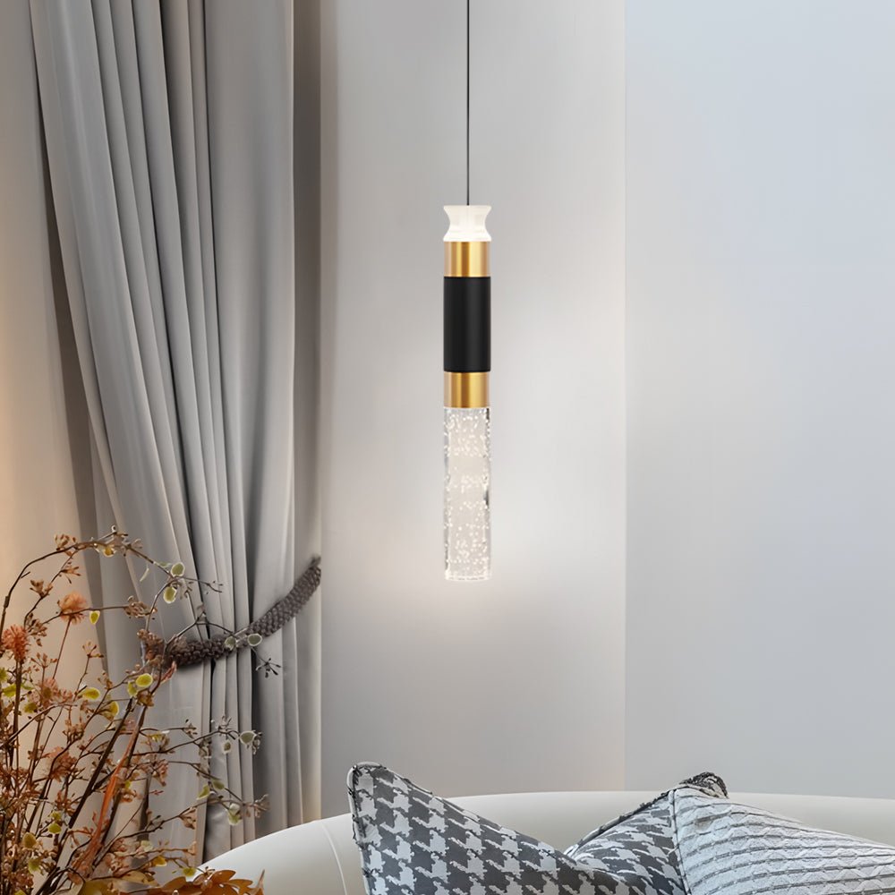 Modern Cylinder Mini Pendant — Black and Gold Aluminum, LED 10W, Three-Step Dimming (3000K/4500K/6000K)