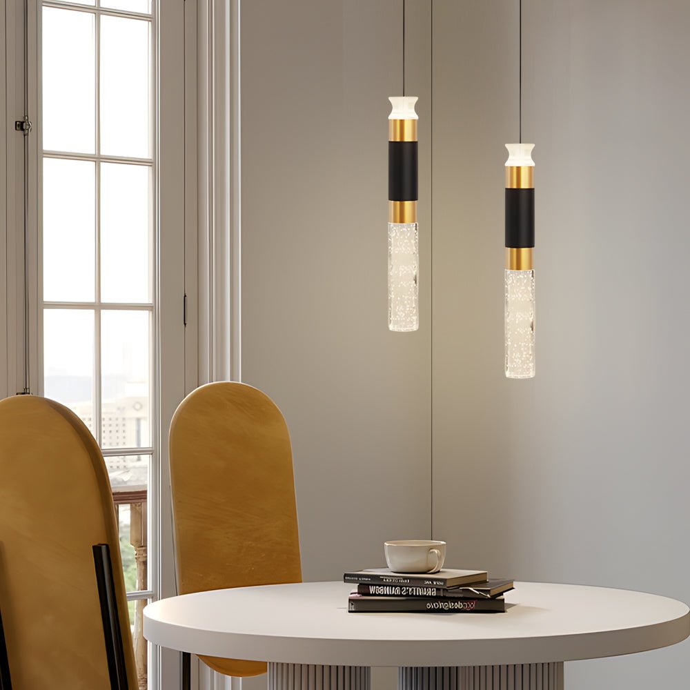 Modern Cylinder Mini Pendant — Black and Gold Aluminum, LED 10W, Three-Step Dimming (3000K/4500K/6000K)