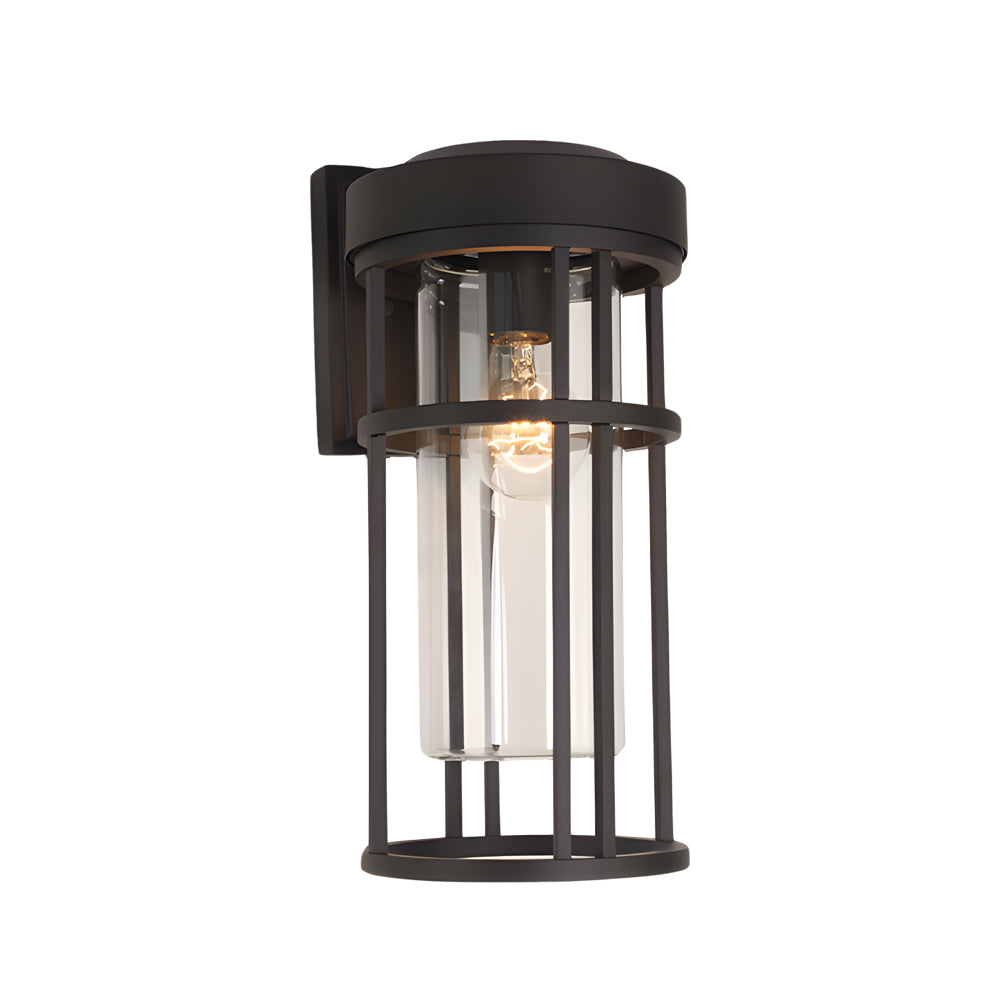 Cylindrical Outdoor Wall Sconce — Black Aluminum, Tempered Glass, E27 LED, IP54, 14.2" or 18.1"