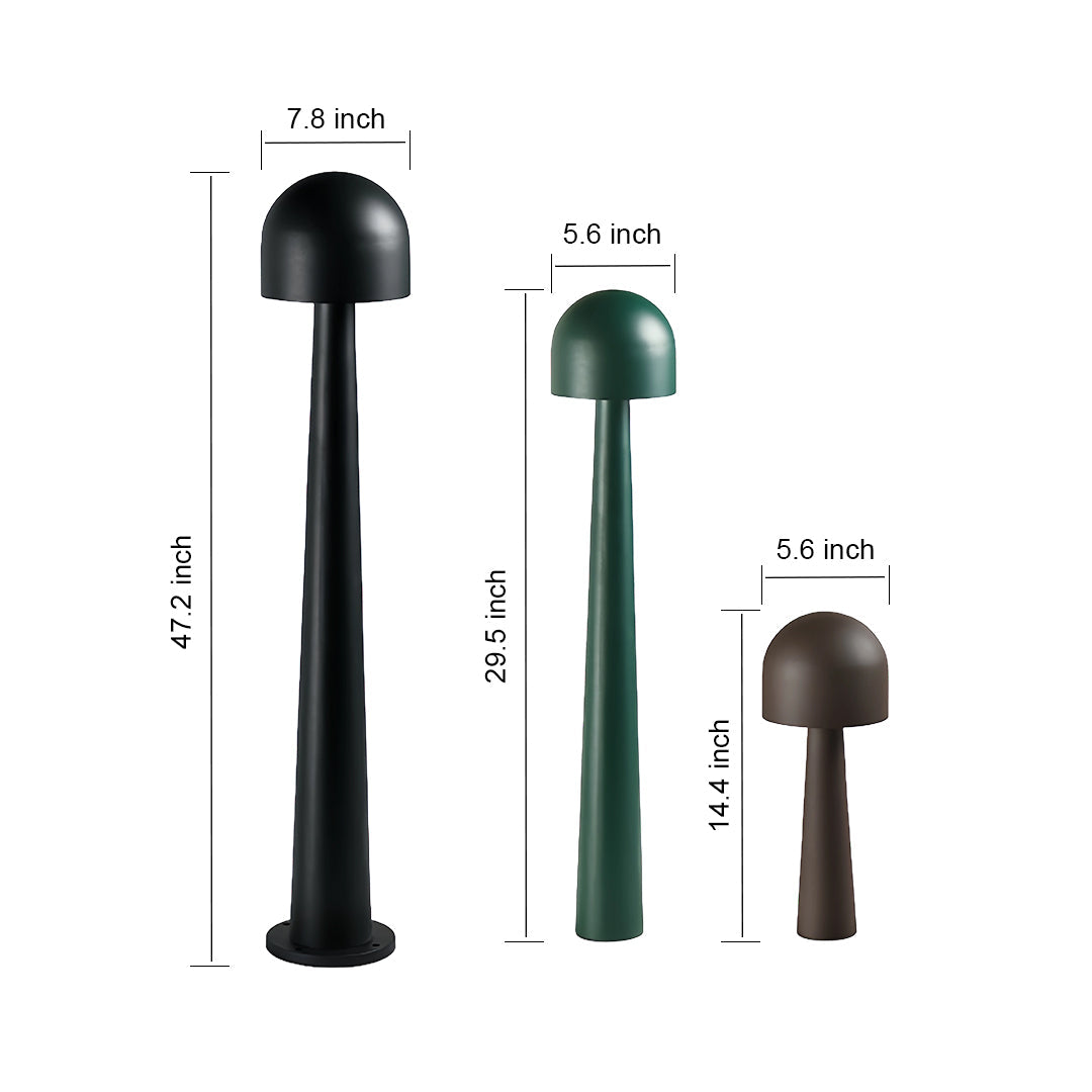 Mushroom Outdoor Bollard Light — Aluminum, LED 3000K, 7W/10W/15W, IP65 Weatherproof, Hardwired