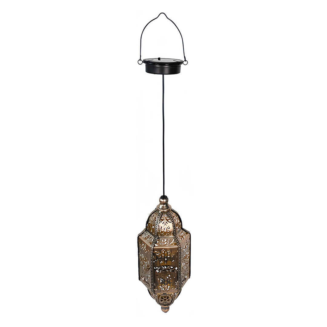 Moroccan Hollow Solar Outdoor Lantern — Wrought Iron, 0.5W Warm LED, 600mAh, IP44, Round or Rectangular