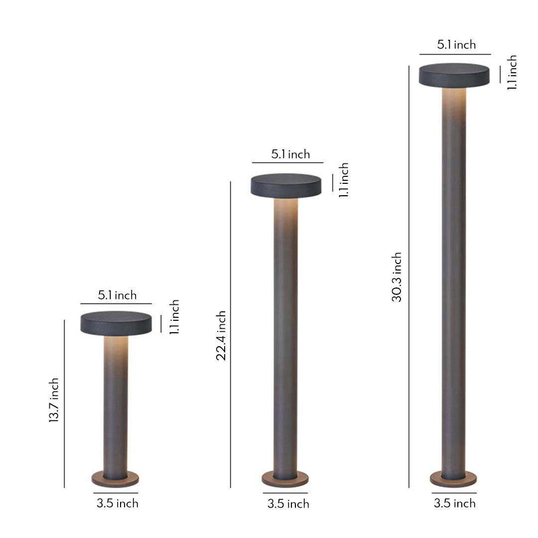 Modern Outdoor LED Bollard Path Light — Sand-Gray Aluminum, Transparent Glass, IP65, 3000K Warm, 320mm / 670mm / 770mm