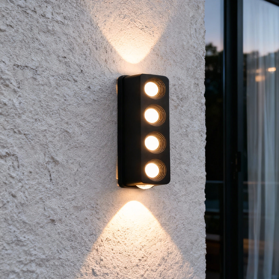 Up/Down Outdoor Wall Sconce — Black Aluminum, Acrylic Diffuser, LED, IP54, 2- to 6-Head Configurations