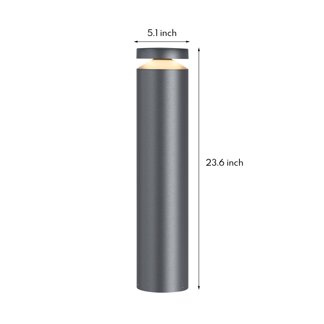 Modern Minimalist Outdoor Bollard Light — Sand-Gray Aluminum, 12W LED, 3000K, IP65, 23.6" Height