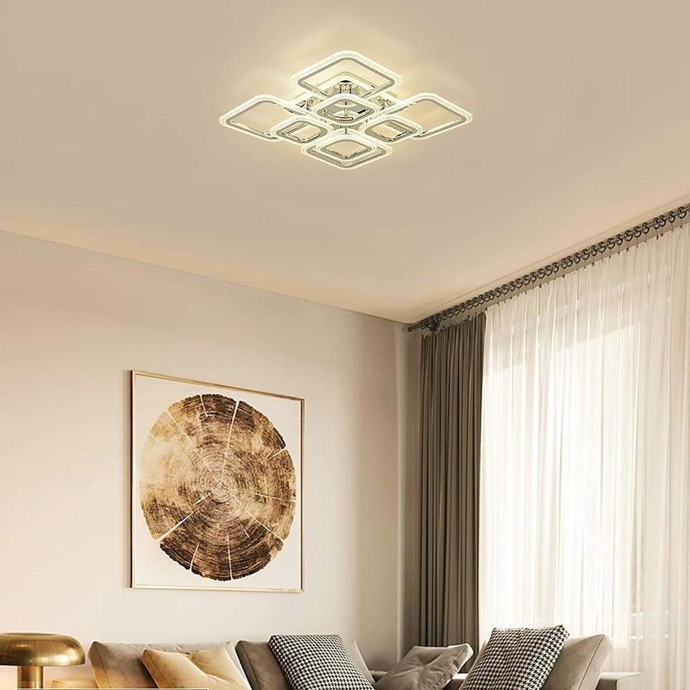 5-Light Square Flush-Mount Ceiling Light — Acrylic, Chrome & White, Dimmable LED, 3000K/4500K/6000K, Remote Control, 22"