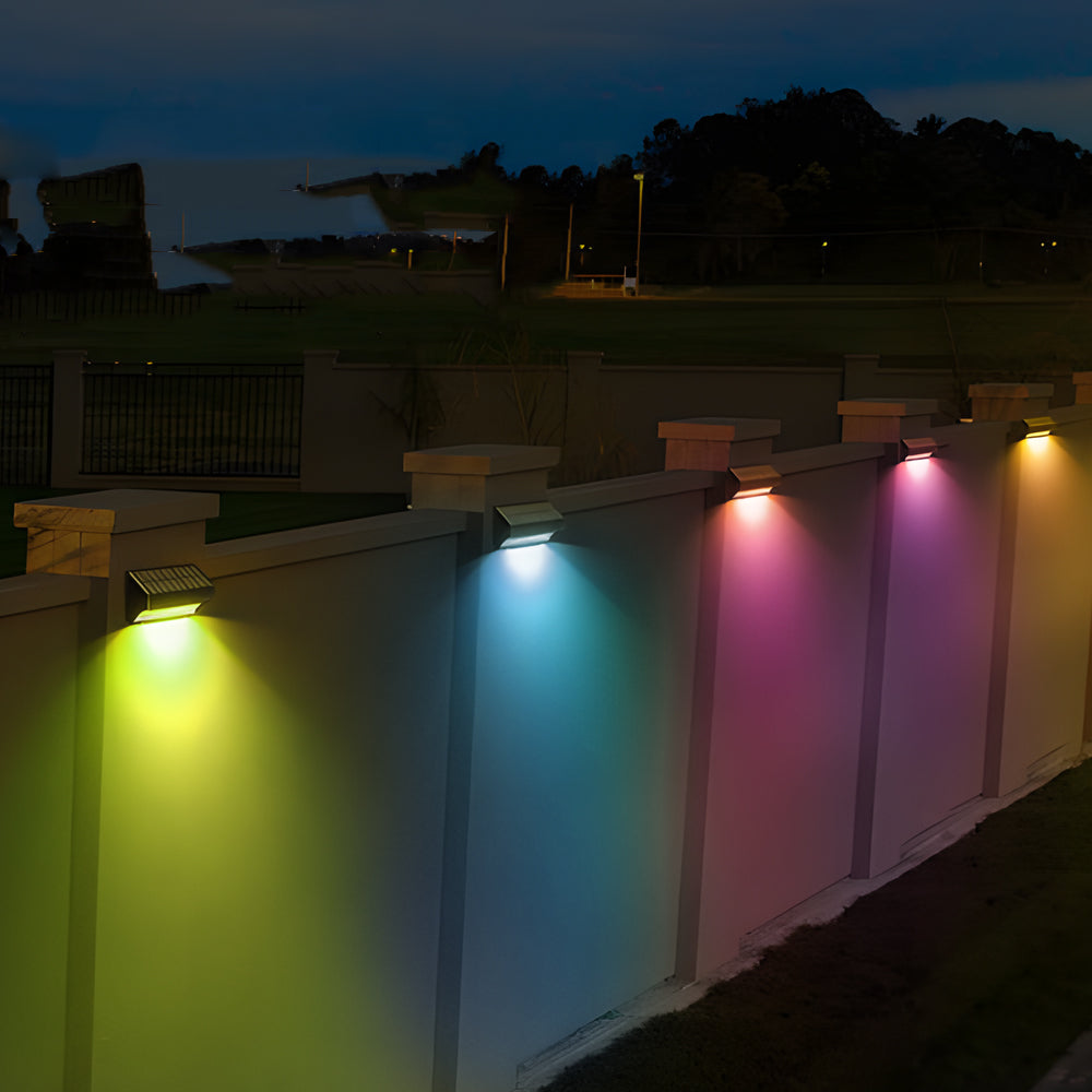 Minimalist Solar Outdoor Wall Sconce, 4-Pack — Black ABS, LED, Dusk-to-Dawn, RGB + Dual White, IP65 Weatherproof