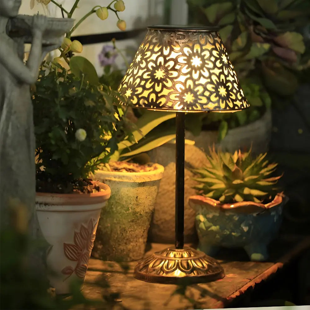 LED Waterproof Outdoor Table Lamp - Solar Silver Metal Design Luxe