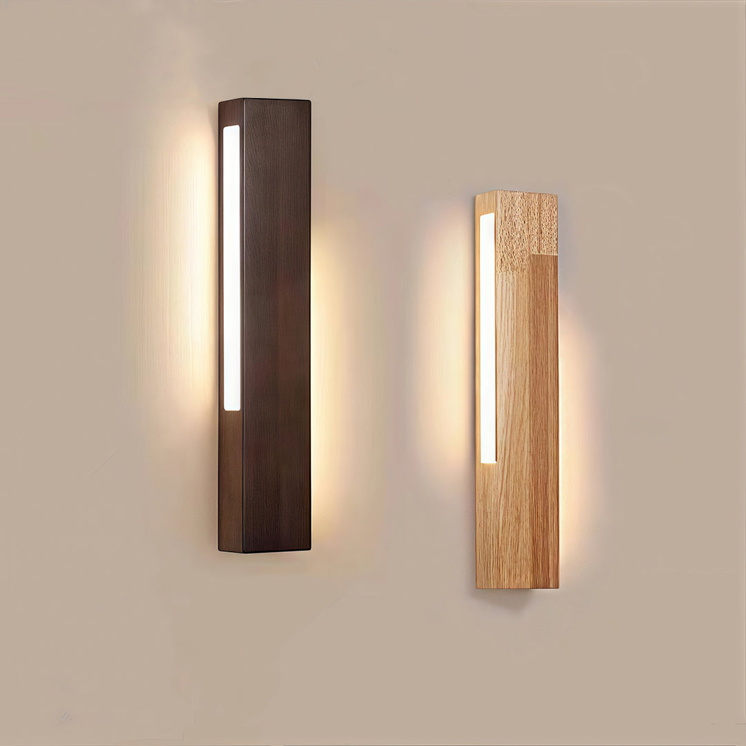 Japandi Diffused Wall Sconce — Aluminum and Rubberwood, 8W LED, 3-Step Dimming (3000K/4500K/6000K), Hardwired