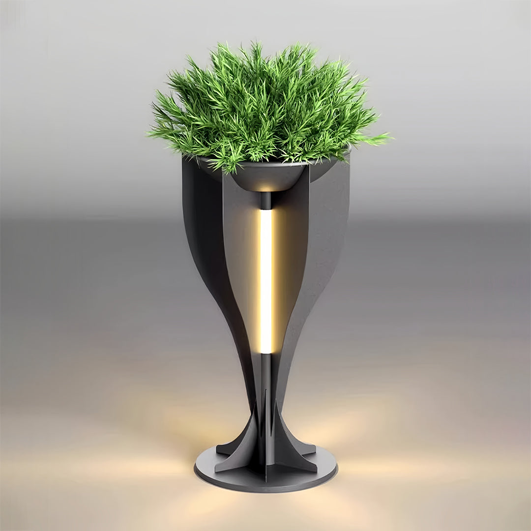 Openwork Lighted Outdoor Planter — Black Stainless Steel, Warm White LED, IP54, Hardwired or Solar, 18.9" or 32.3"