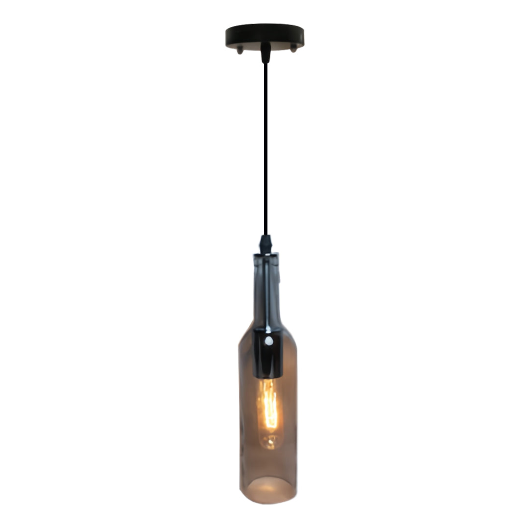 Wine Bottle Mini Pendant — Iron and Colored Glass, 3W LED Filament, Single or 5-Light Long-Plate, 8 Colors