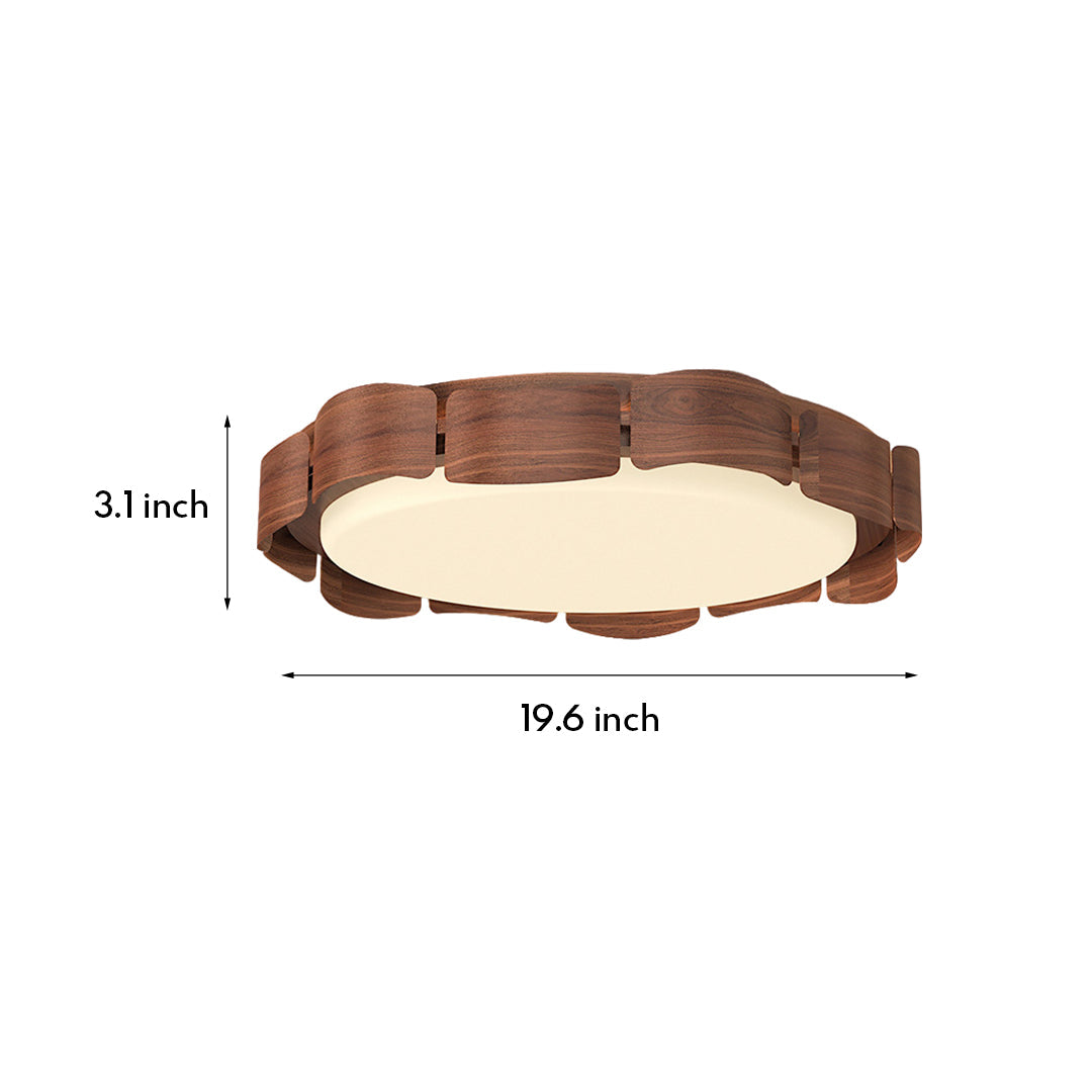 Full-Spectrum Eye-Care LED Flush Mount — Wood Grain & Iron, 39W, 3-Step Dimming (3000K/4000K/6000K), High-CRI 97, 19.69"