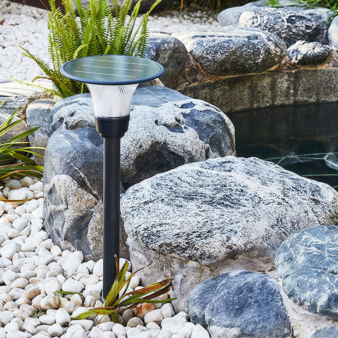 Black Solar Path Light with Ground Socket — Die-Cast Aluminum, 5W LED, Dual Color Temperature (3000K/6000K), IP65, 4000mAh, 30"