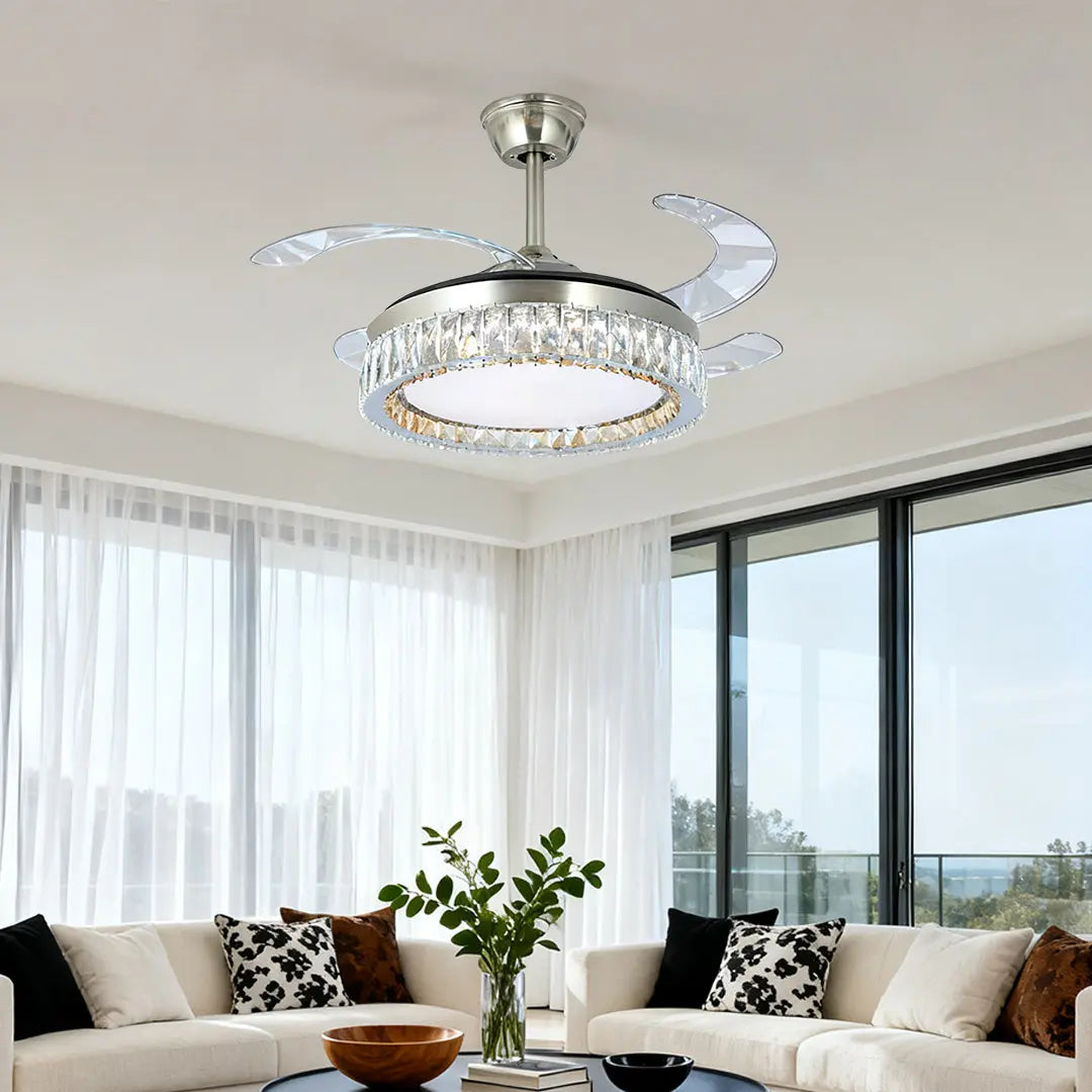 Luxury Nickel Crystal Ceiling Fan with Remote-Controlled Light Luxe