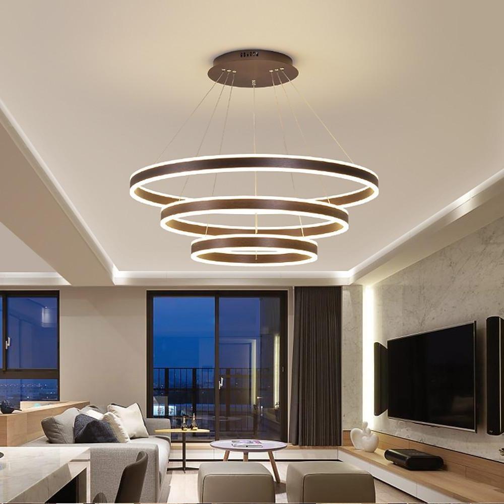 Interwoven 3-Ring Modern Chandelier — Aluminum & Acrylic, LED Dimmable, 31" Adjustable