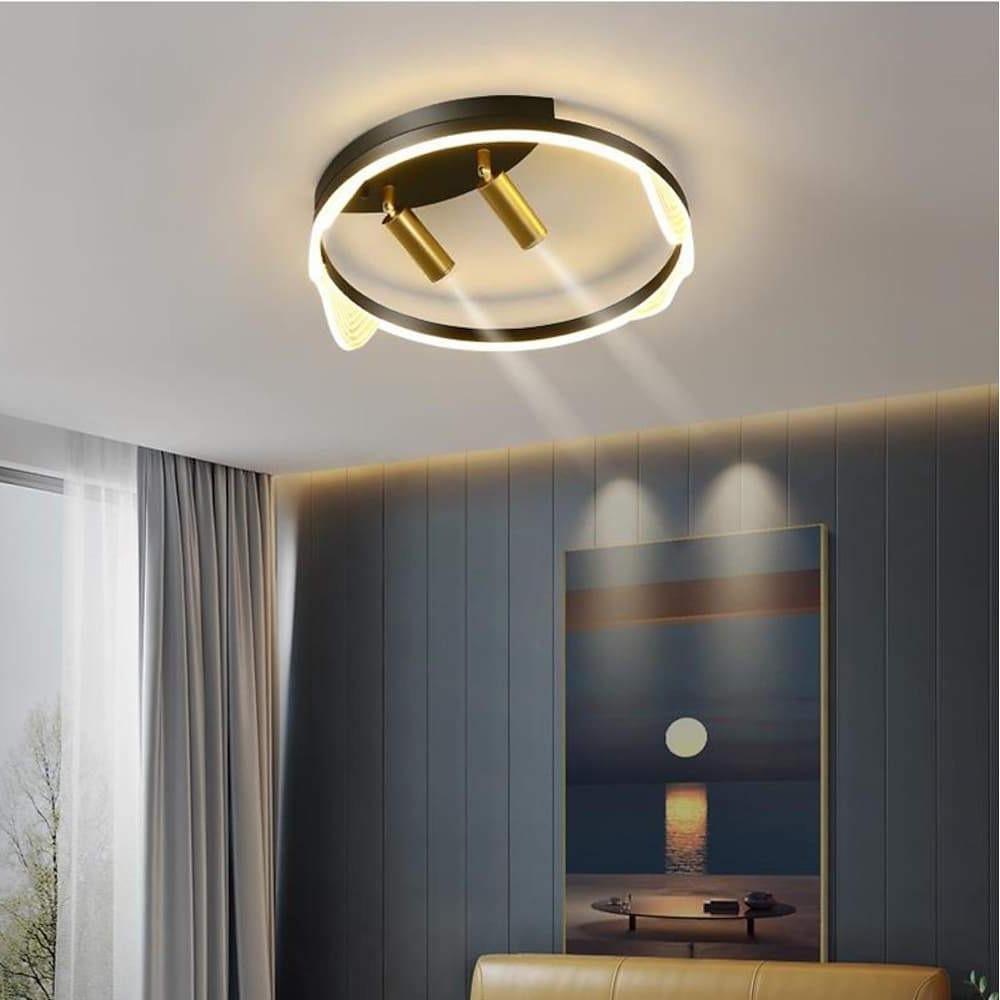 Circular Spotlight LED Flush-Mount Ceiling Light — Metal, Black or Gold, 54W, 3-Step Dimming, Remote Control, 16" Diameter