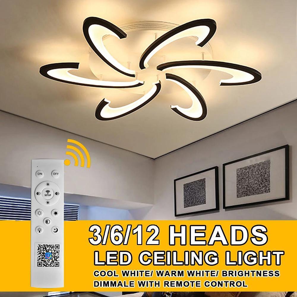 Geometric Flower LED Flush-Mount Ceiling Light — Acrylic & Aluminum, 3-Step Dimming, 3000K–7000K, 3-Light / 6-Light / 12-Light
