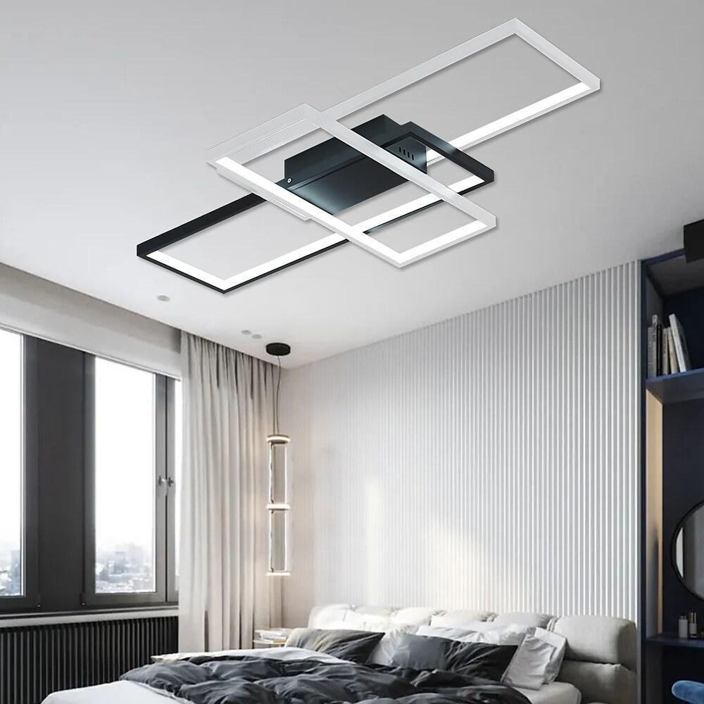 Large Multi-Rectangle Flush-Mount Ceiling Light — 3-Tier Integrated LED, Black, Gold or White
