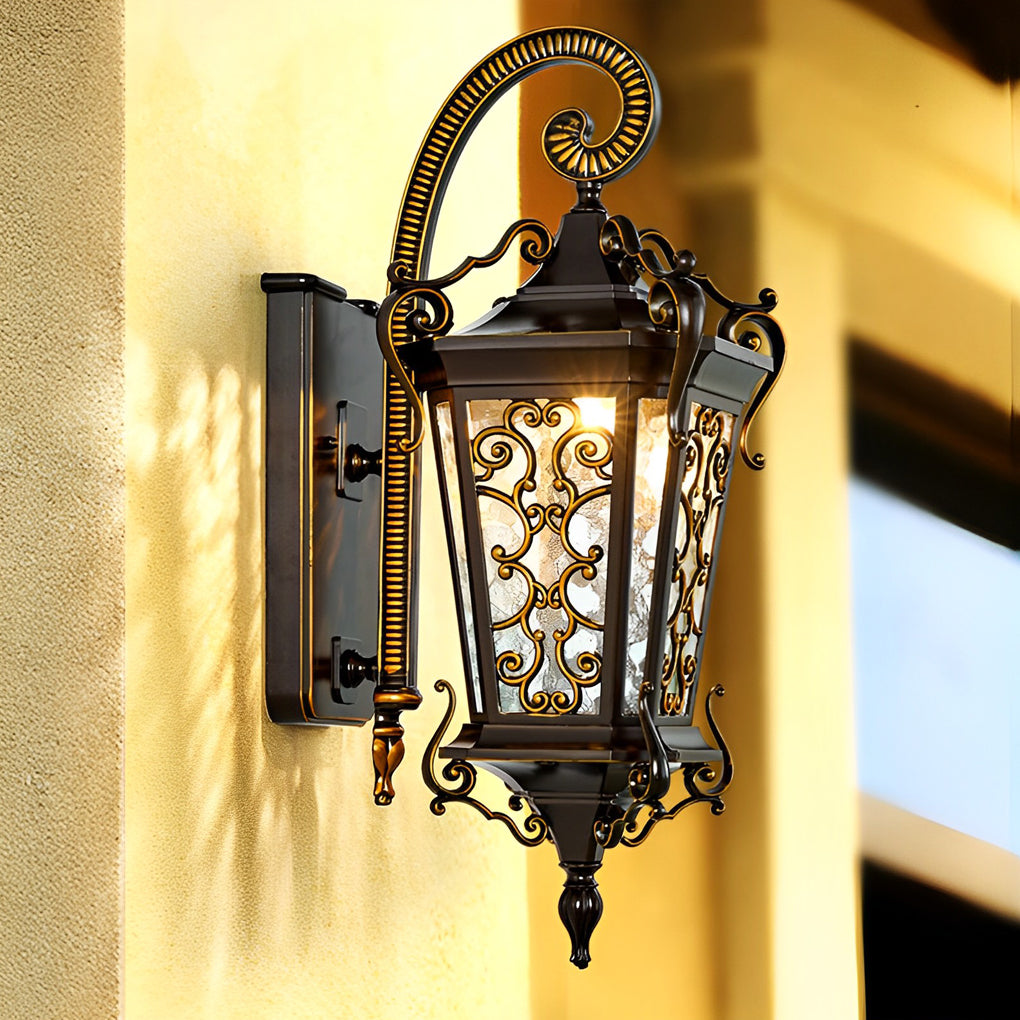 Antique Lantern Outdoor Wall Sconce — Aluminum and Glass, E27, IP55 Weatherproof, Retro