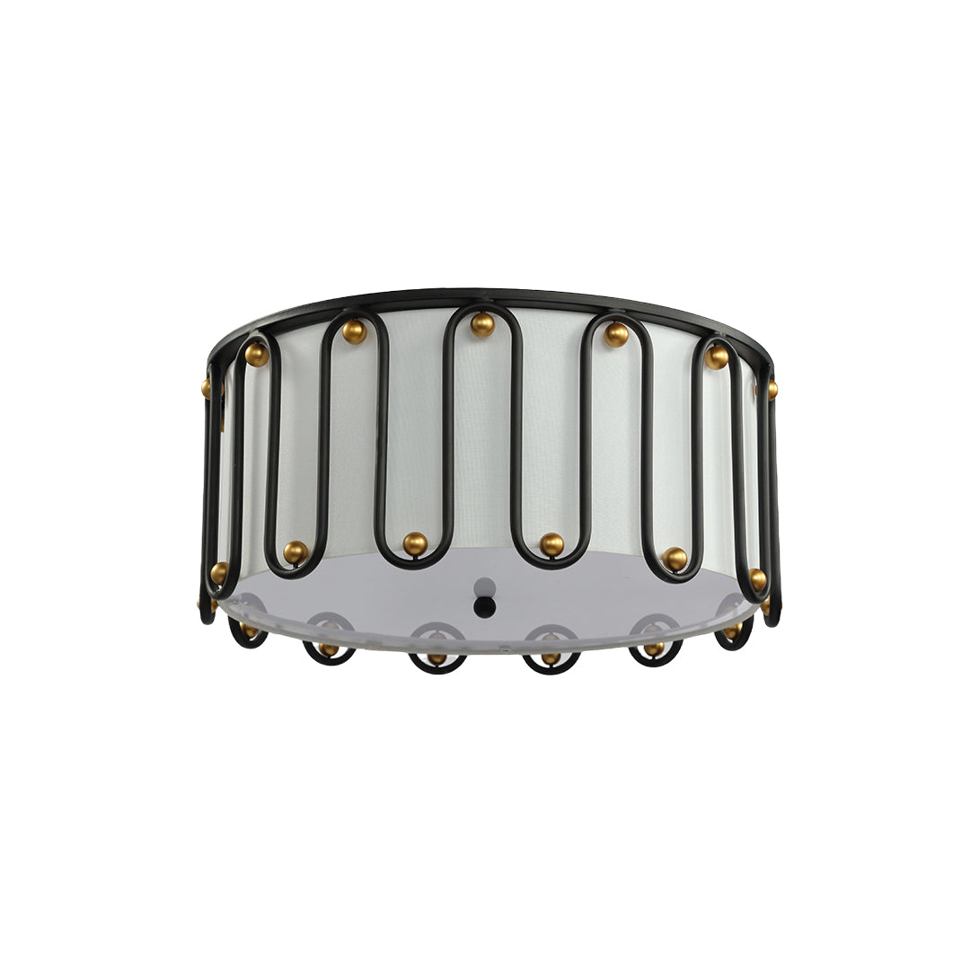 Vintage Round Drum Flush-Mount Ceiling Light — Black Metal, Acrylic Shade, E27, 20"