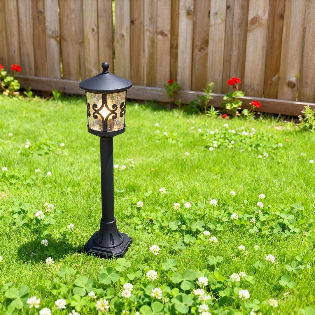 Bollard Outdoor Post Light — Sand-Black Aluminum, E26 9W LED, IP44 Weatherproof