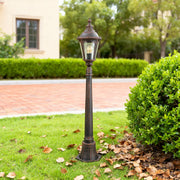 Geometric Outdoor Post Light — Sand-Black Aluminum, Clear Glass, 9W E26, IP44, 43"H