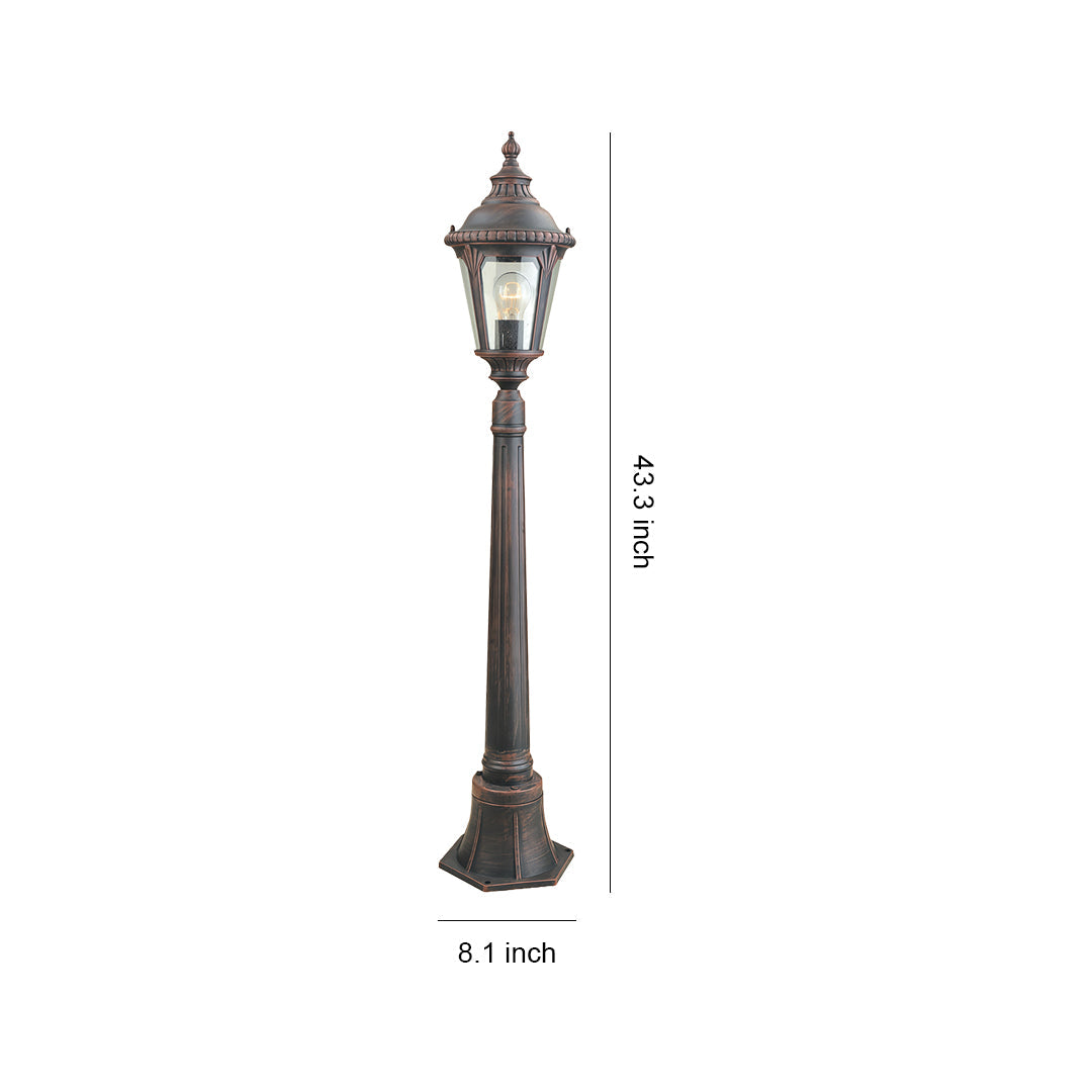Geometric Outdoor Post Light — Sand-Black Aluminum, Clear Glass, 9W E26, IP44, 43"H