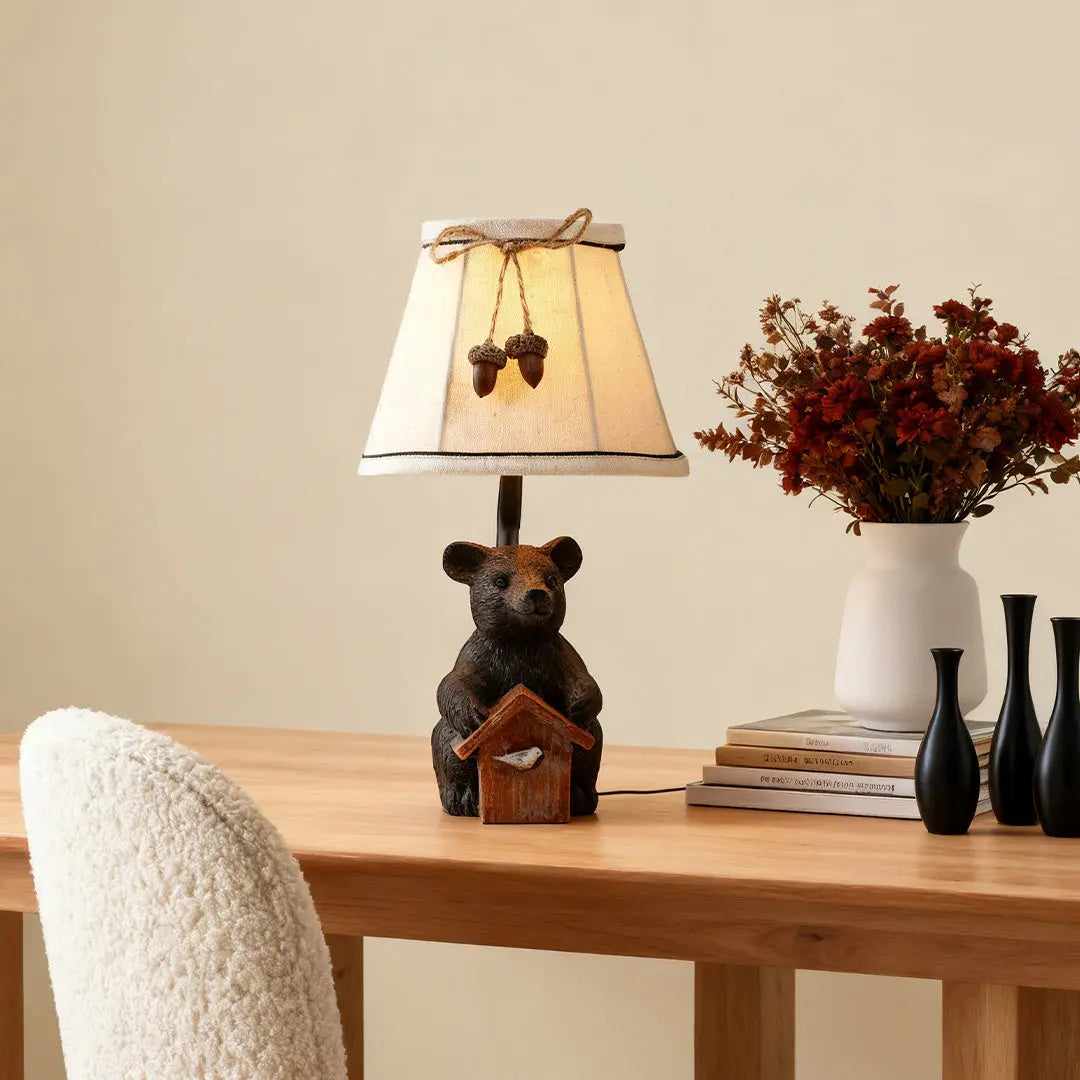 Charming European-Style Bear Table Lamp with Novelty Fabric Lampshade Luxe