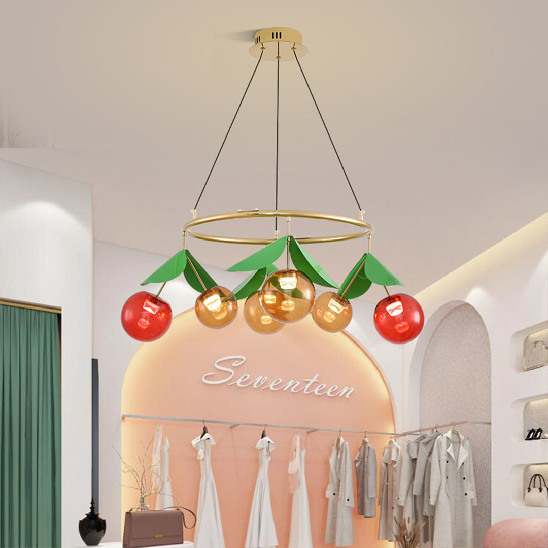 Cherry Glass Bulb Chandelier — Electroplated Metal, 6- or 9-Light, Three-Color Dimming, 2m Adjustable Cord