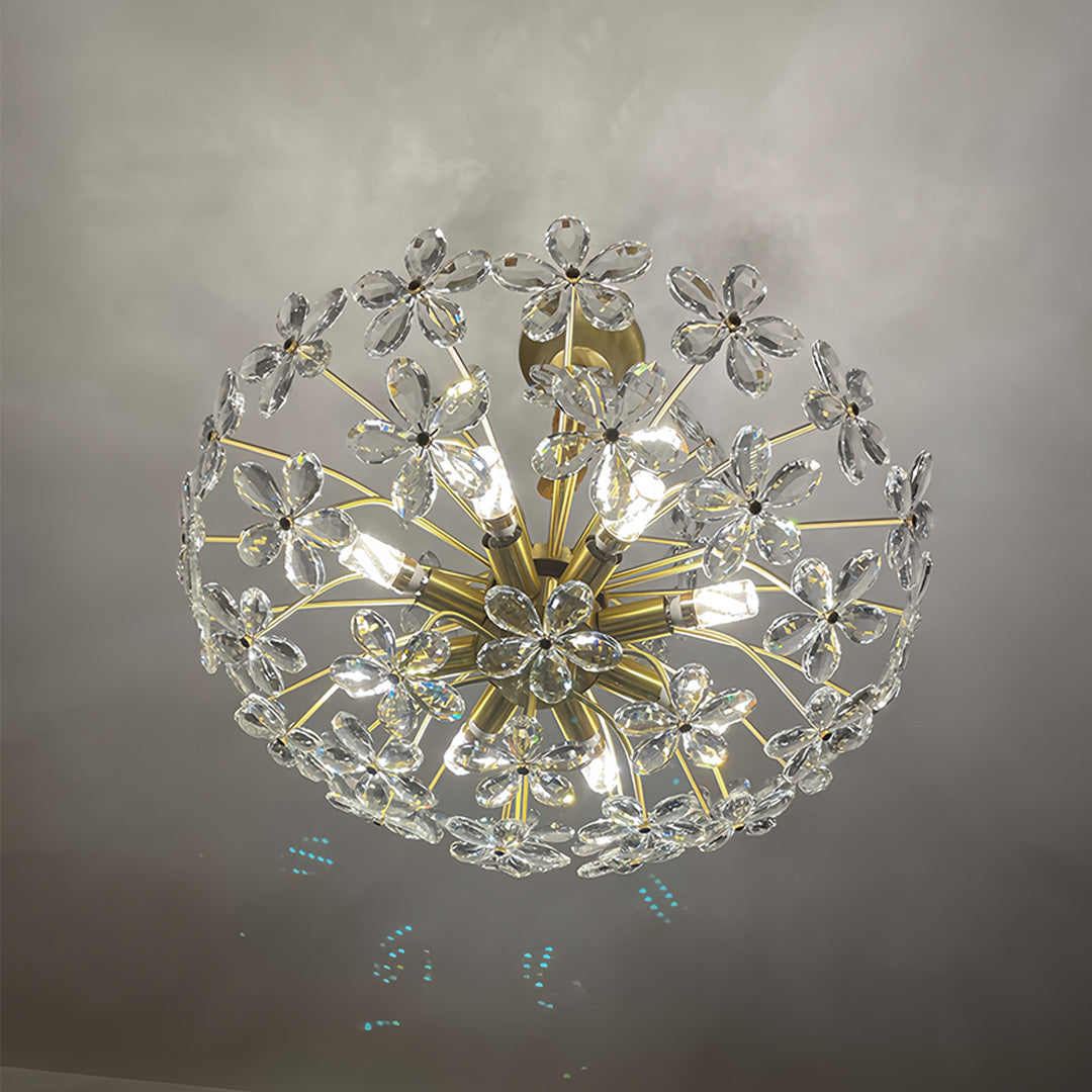Crystal Flower Chandelier — Iron, French Country, Three-Color Dimming, E14, 45cm / 60cm