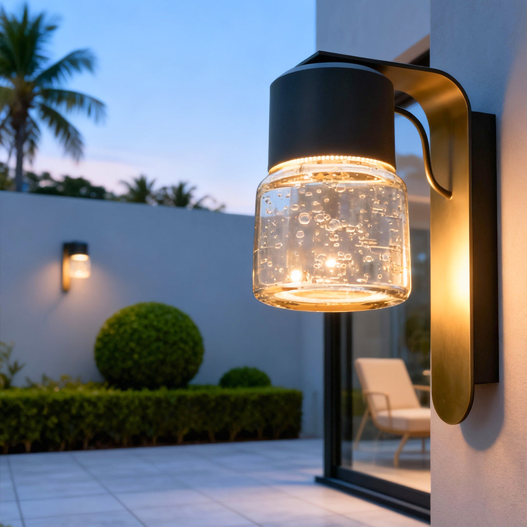 Minimalist Outdoor Wall Sconce — Black Stainless Steel, Clear Glass, 12W LED, IP65, Optional Motion Sensor