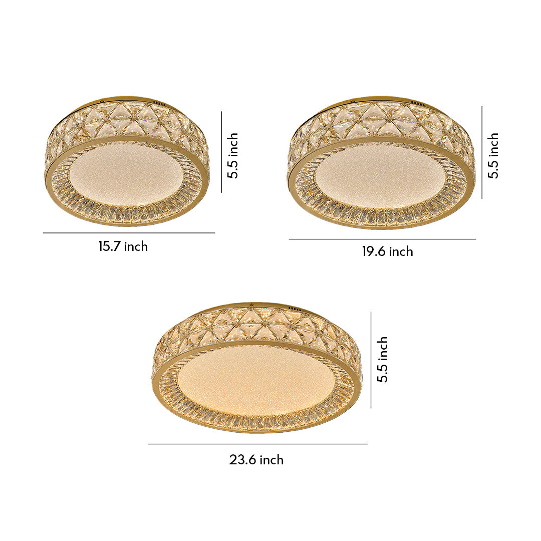 Crystal Flush-Mount Ceiling Light — Champagne Gold Carbon Steel, LED, Three-Color Dimming, 15.8"–23.6"