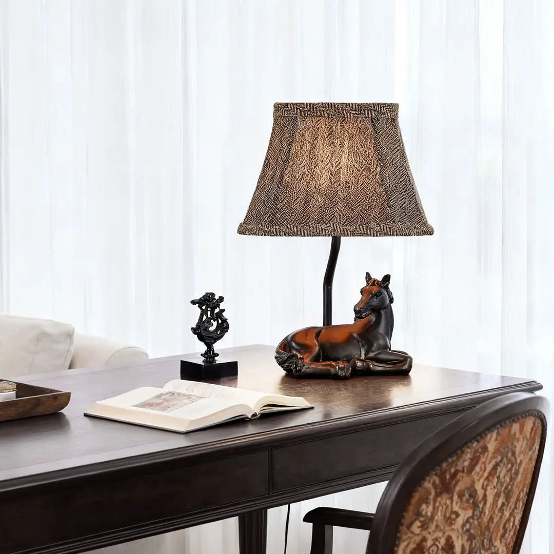 European Style Horse Table Lamp with Cloth Lampshade and Resin Base for Ambiance Lighting Luxe