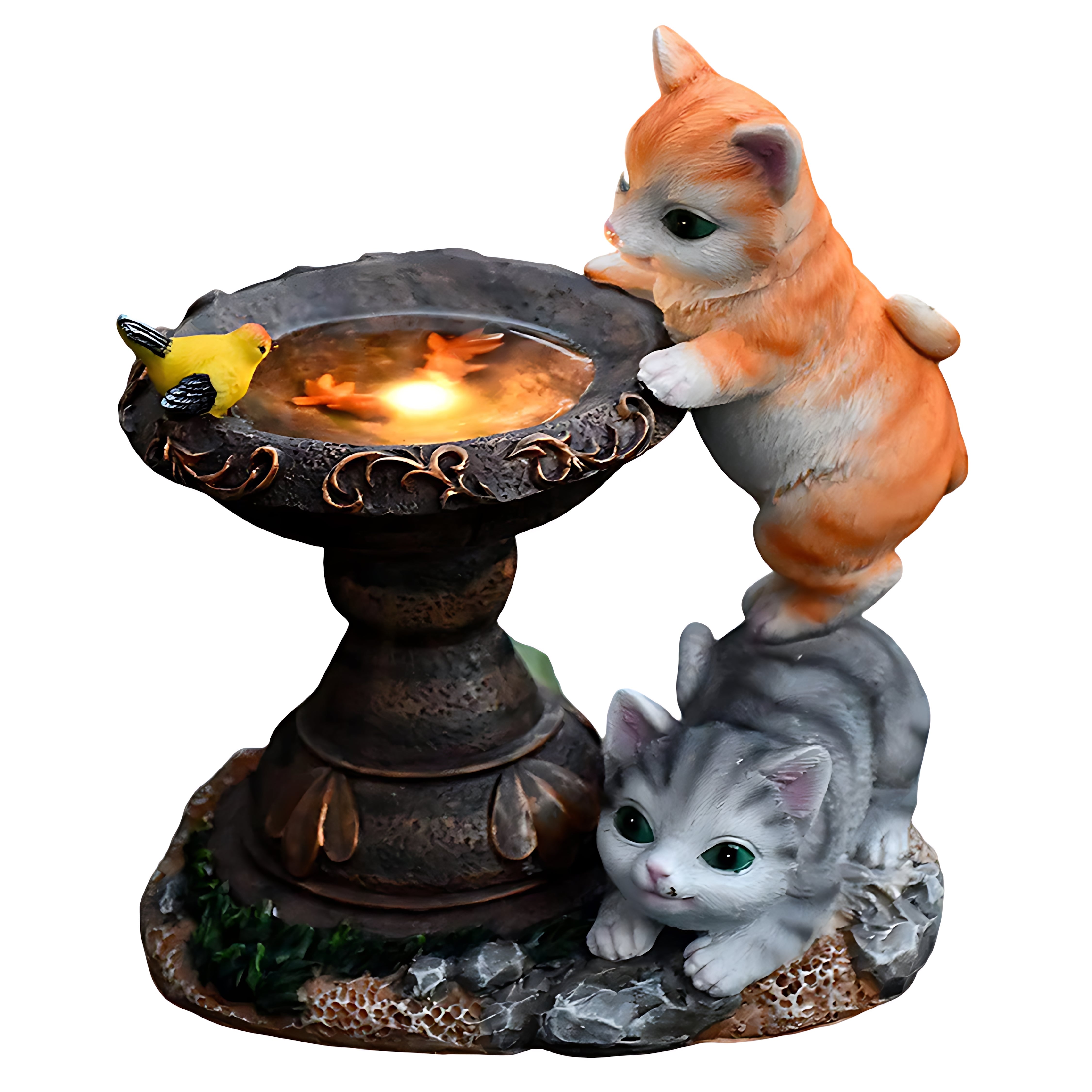 Cat Solar Garden Light — Hand-Painted Resin, LED Warm White, IP44, Dusk-to-Dawn