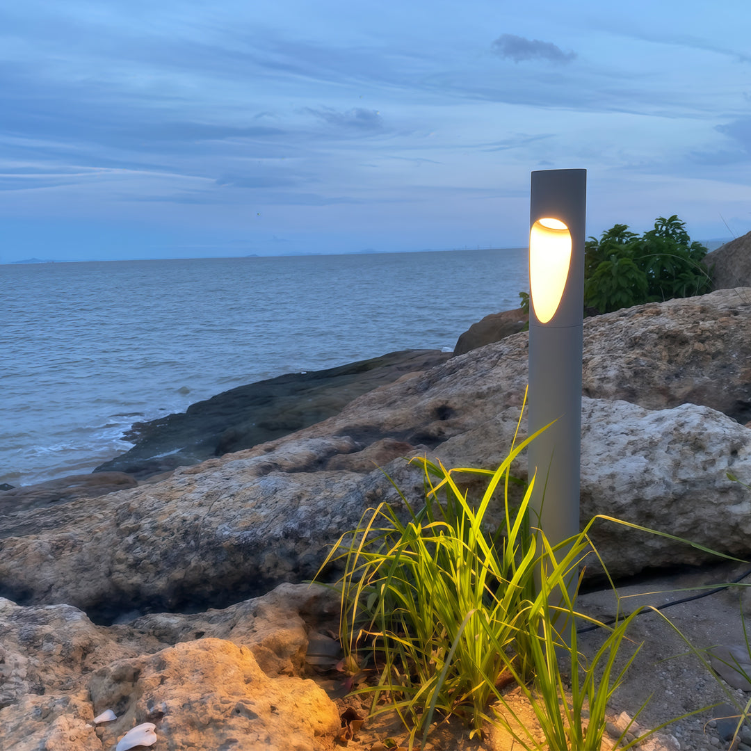 Minimalist Cylindrical LED Bollard Light — Aluminum & Clear Glass, 7W / 9W, IP65, DC24V Hardwired, Gray or Coffee Brown, 4 Heights