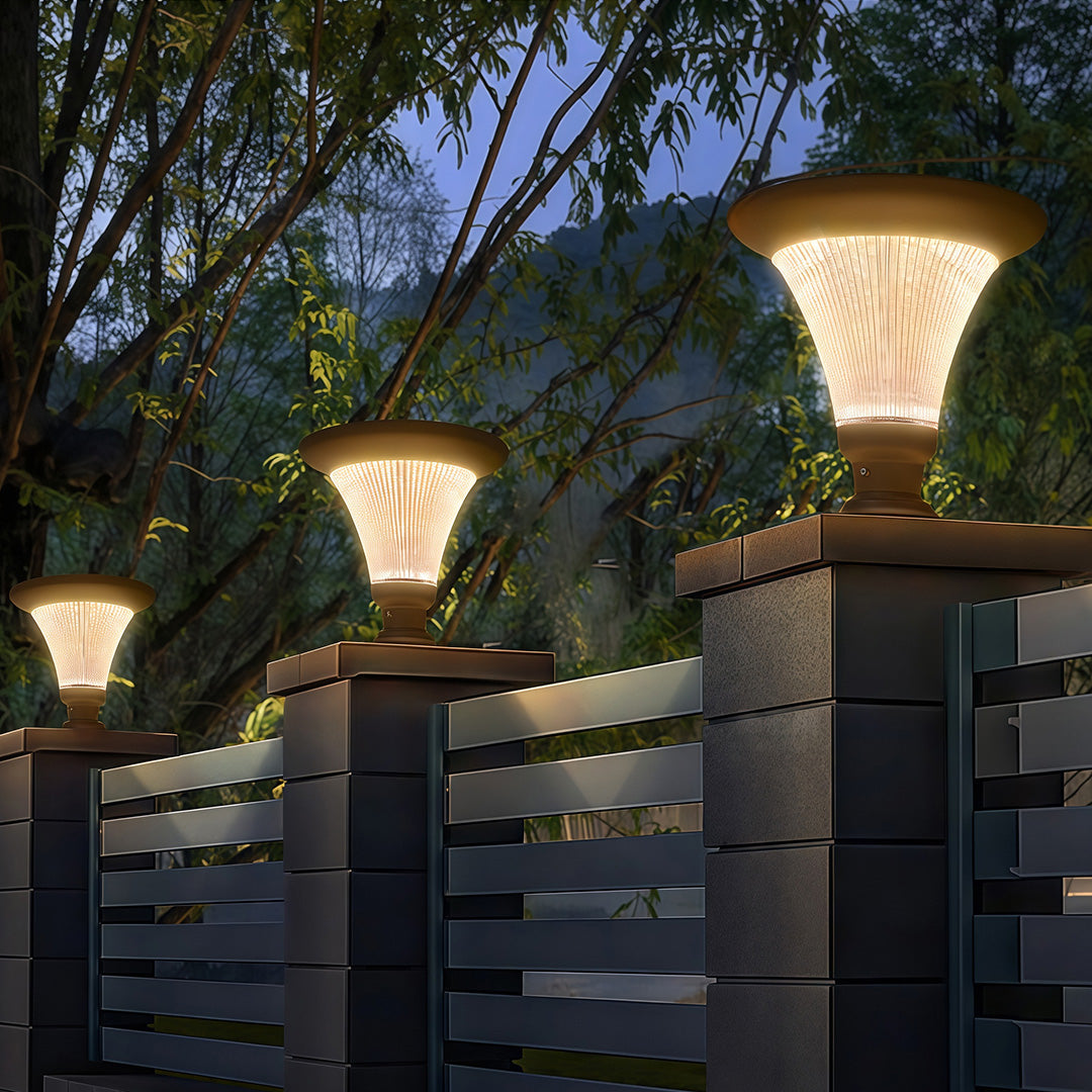 Outdoor Garden Pillar Light — Black Aluminum, LED, Solar 20W / Hardwired 50W, Dual CCT, IP65