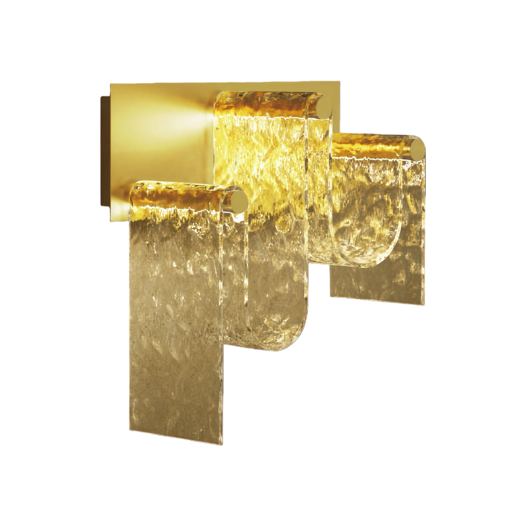 Italian Light Luxury Wall Sconce — Gold Metal, Amber Glass, LED, 9W / 11W, 3000K Warm White