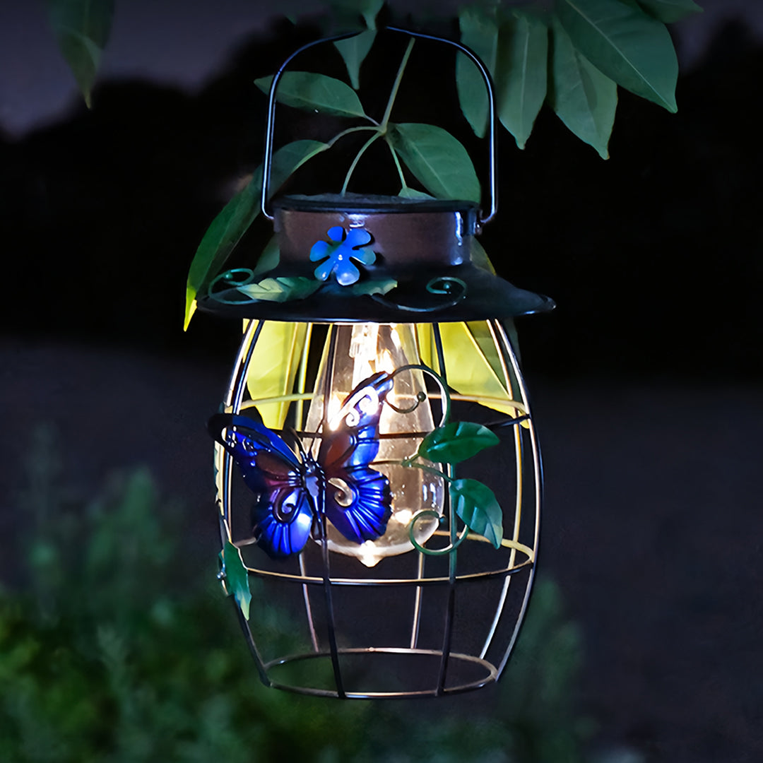 Butterfly Mesh Solar Hanging Lantern — Iron, LED, 600mAh, 12-Hour Runtime, Outdoor